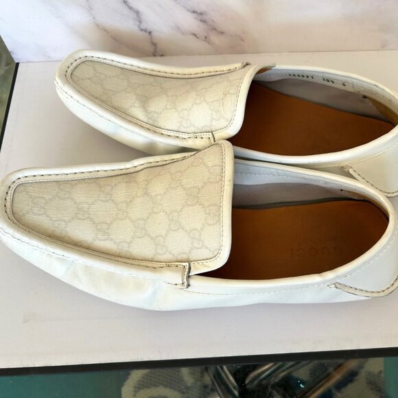 GUCCI White Leather GG Supreme Drivers Mens Loafers  Size 10.5 G / 11.5 US - Picture 1 of 16